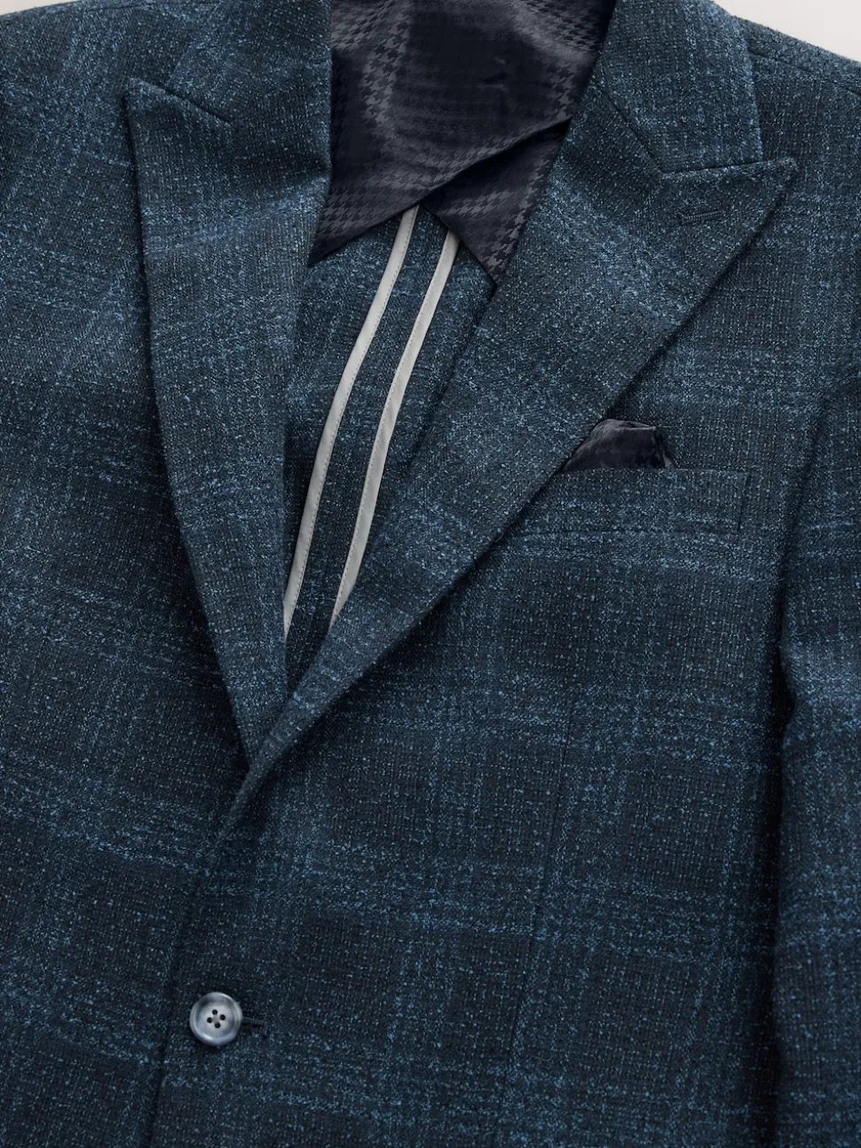 Navy Blue Slim Fit Check Suit Jacket