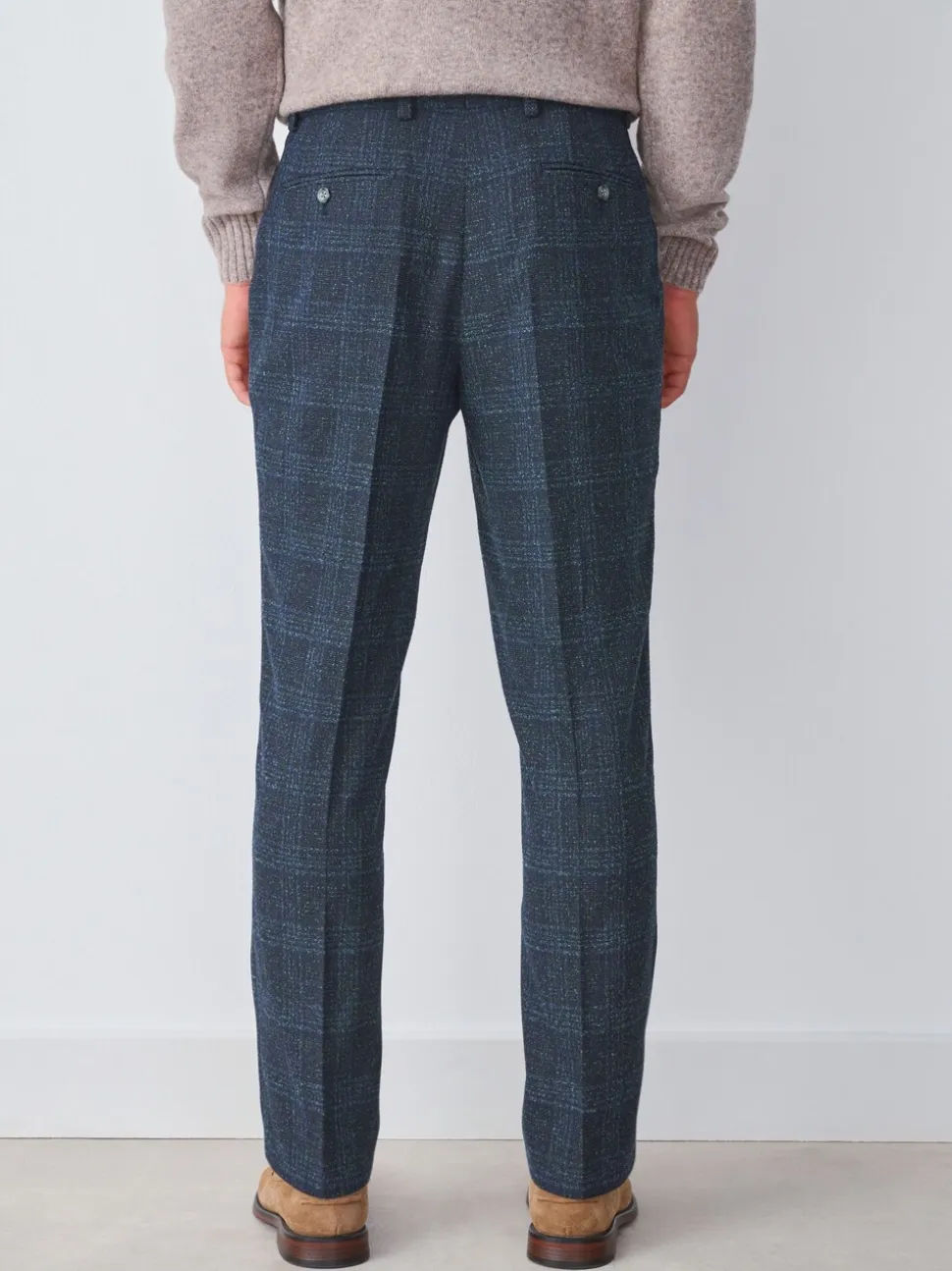 Navy Blue Slim Fit Check Suit Trousers