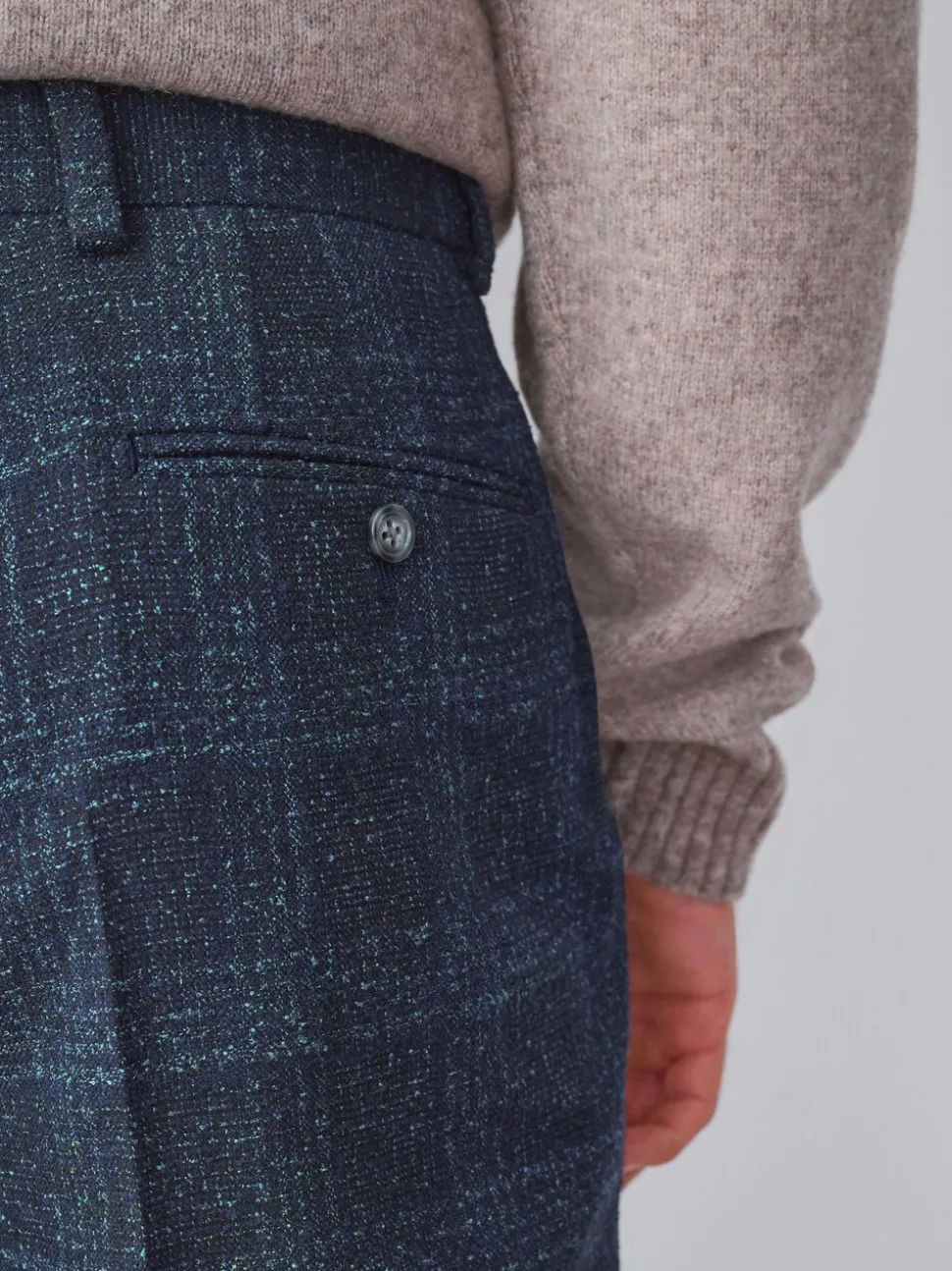 Navy Blue Slim Fit Check Suit Trousers