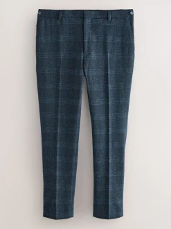 Navy Blue Slim Fit Check Suit Trousers