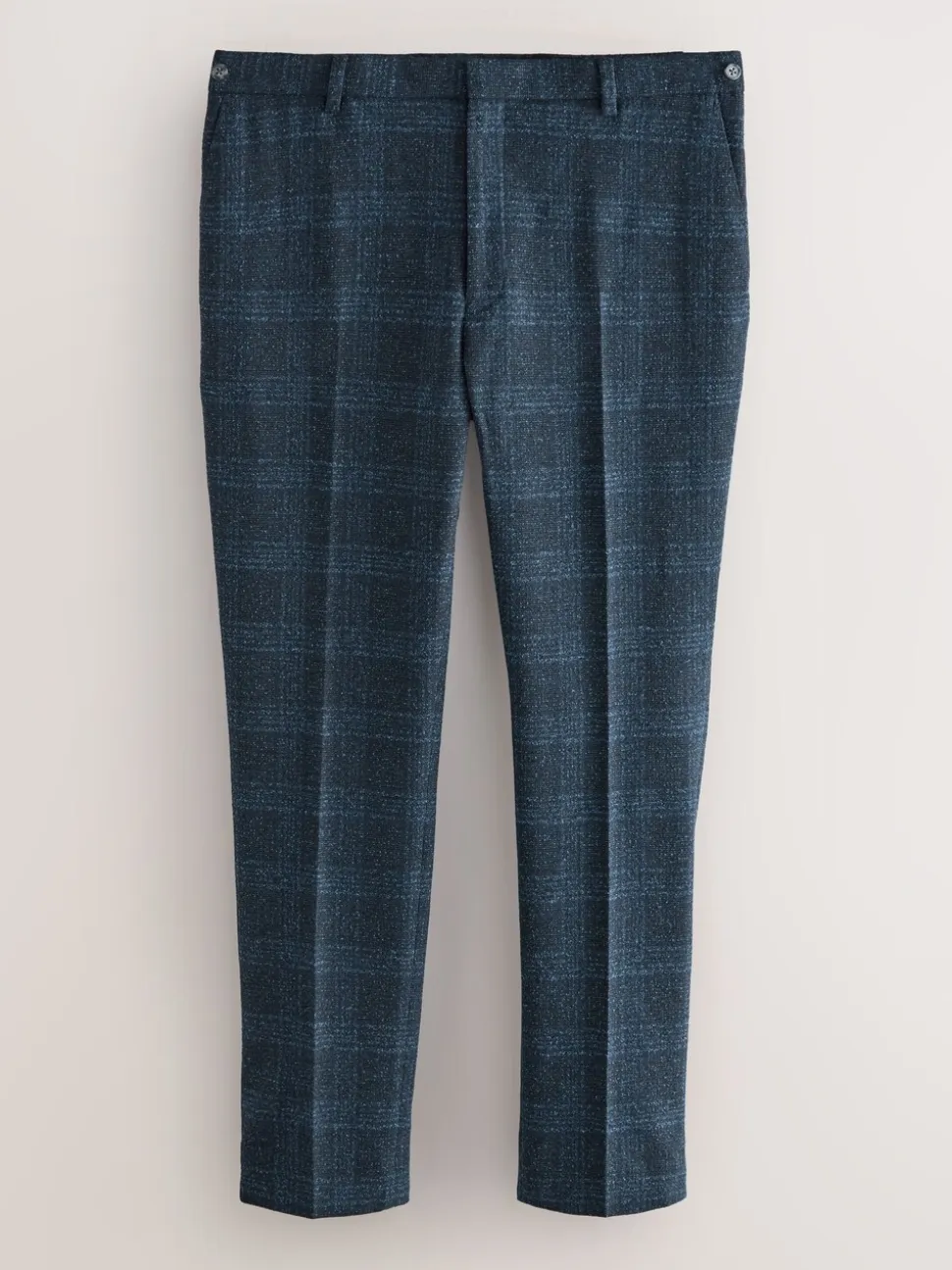 Navy Blue Slim Fit Check Suit Trousers