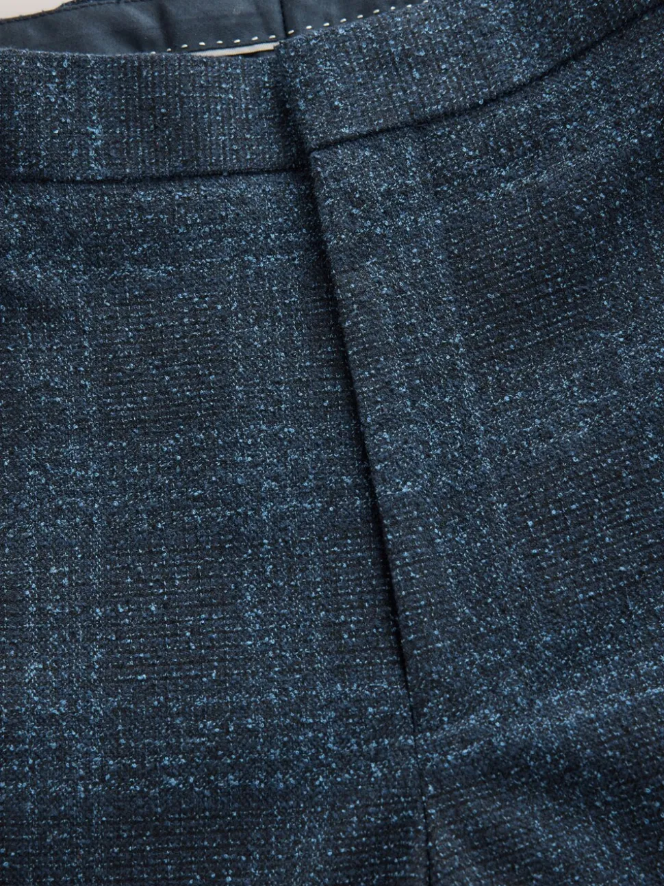 Navy Blue Slim Fit Check Suit Trousers