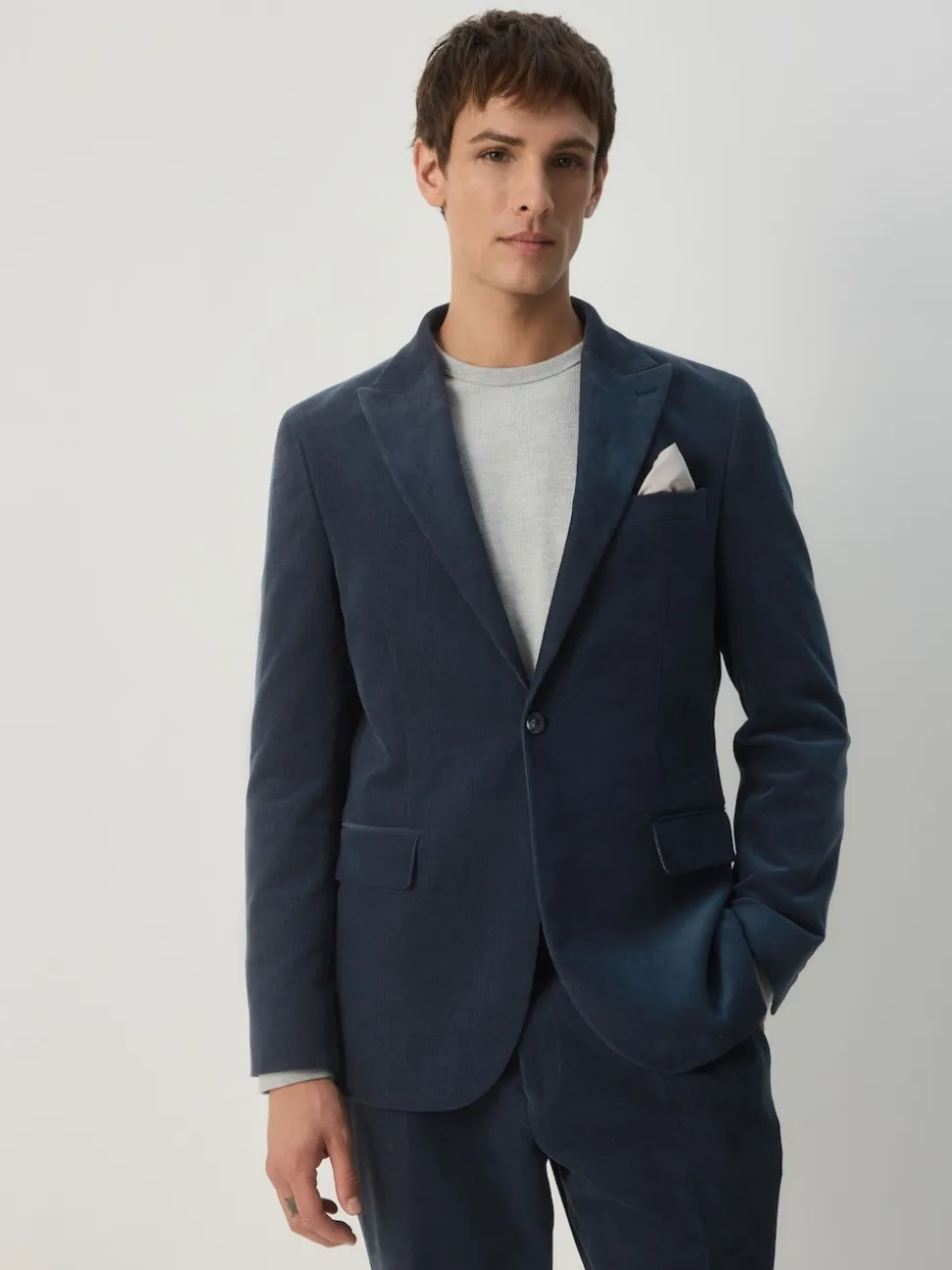 Navy Blue Slim Fit Corduroy Suit Jacket