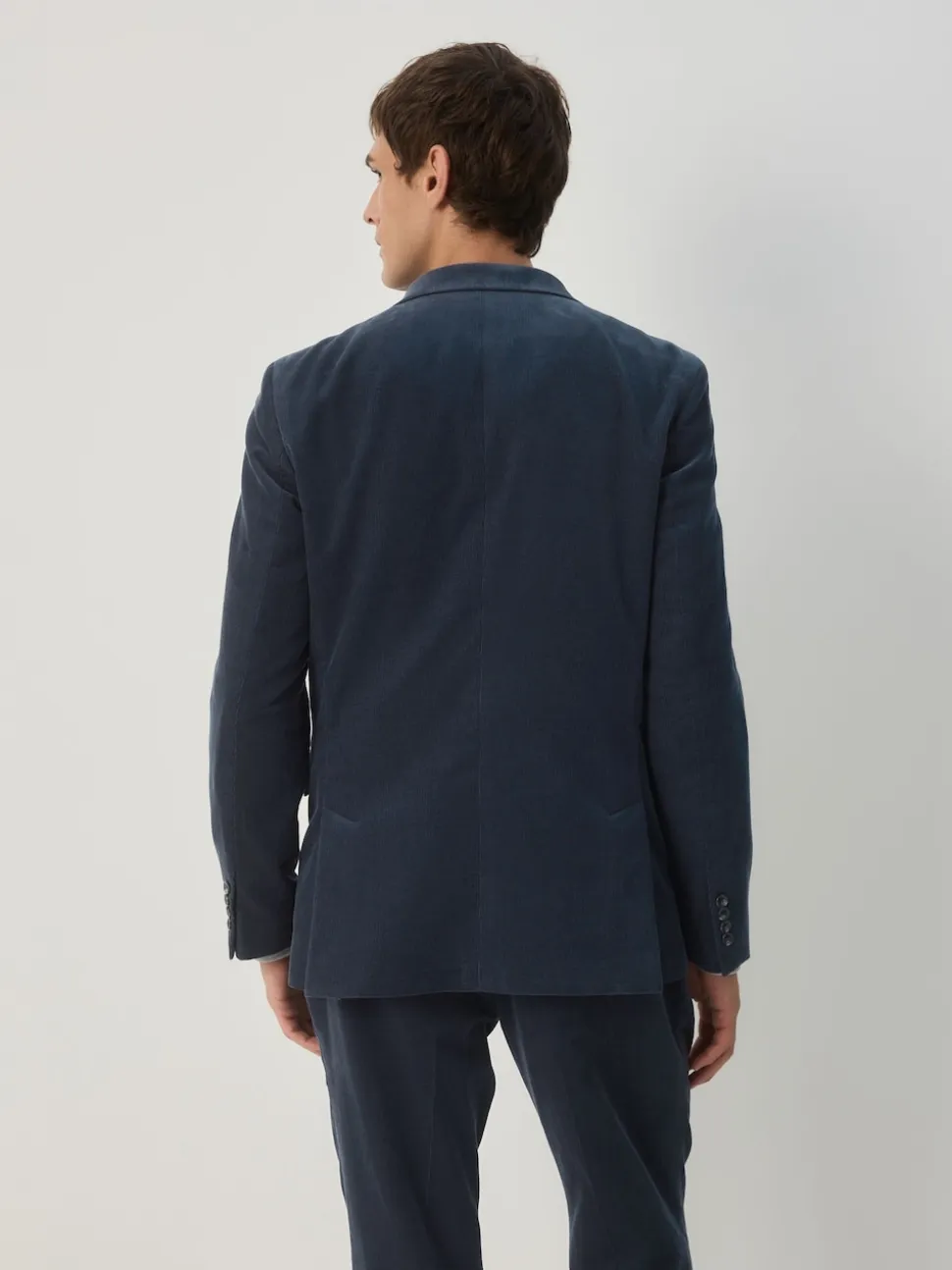 Navy Blue Slim Fit Corduroy Suit Jacket