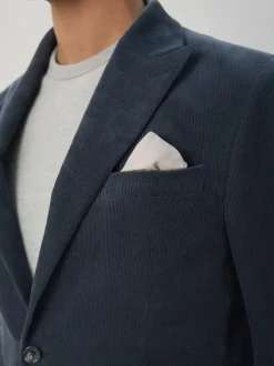 Navy Blue Slim Fit Corduroy Suit Jacket