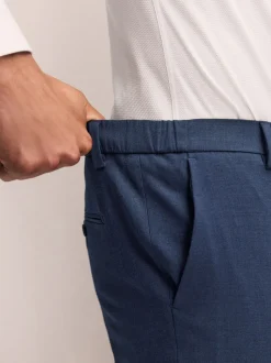 Navy Blue Slim Fit Elasticated Waist Motionflex Stretch Smart Trousers