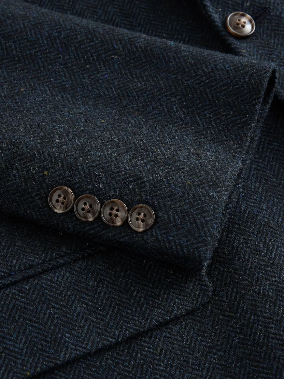 Navy Blue Slim Fit Herringbone Wool Blend Suit Jacket