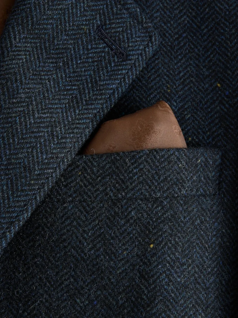 Navy Blue Slim Fit Herringbone Wool Blend Suit Jacket