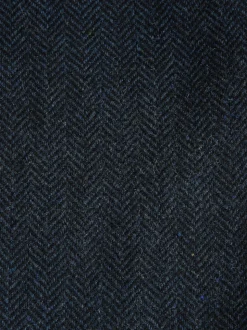 Navy Blue Slim Fit Herringbone Wool Blend Suit Trousers