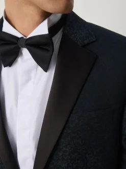 Navy Blue Slim Fit Jacquard Pattern Tuxedo Suit Jacket