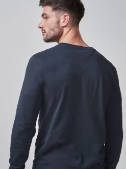 Navy Blue Slim Fit Long Sleeve Crew Neck T-Shirt