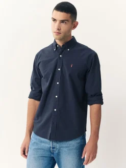 Navy Blue Slim Fit Long Sleeve Oxford Shirt