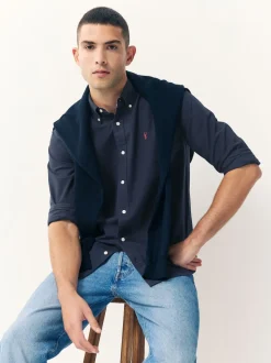 Navy Blue Slim Fit Long Sleeve Oxford Shirt