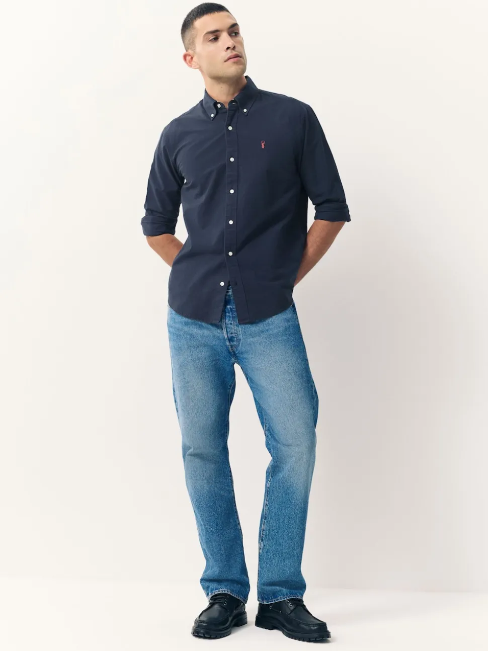 Navy Blue Slim Fit Long Sleeve Oxford Shirt