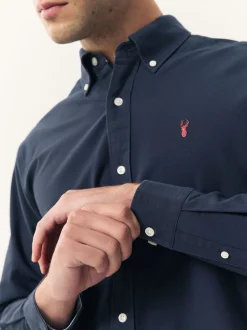 Navy Blue Slim Fit Long Sleeve Oxford Shirt