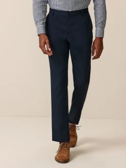 Navy Blue Slim Fit Plain Front Smart Trousers 2 Pack