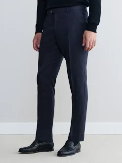 Navy Blue Slim Fit Signature Marzotto 100% Italian Wool Check Suit Trousers