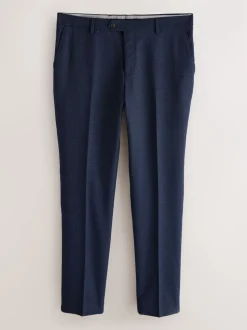 Navy Blue Slim Fit Signature Marzotto 100% Italian Wool Check Suit Trousers