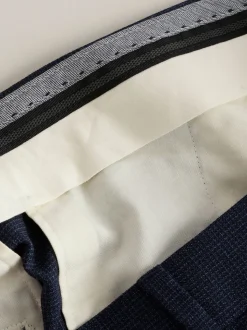 Navy Blue Slim Fit Signature Marzotto 100% Italian Wool Check Suit Trousers