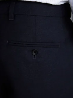 Navy Blue Slim Fit Signature 100% Wool Trousers With Motion Flex Waistband
