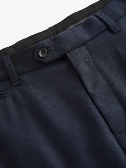 Navy Blue Slim Fit Signature 100% Wool Trousers With Motion Flex Waistband