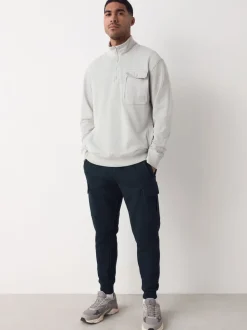 Navy Blue Slim Fit Slim Fit Brushback Heavyweight Cargo Joggers