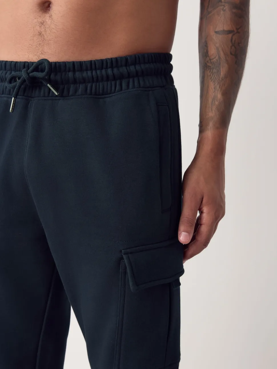 Navy Blue Slim Fit Slim Fit Brushback Heavyweight Cargo Joggers