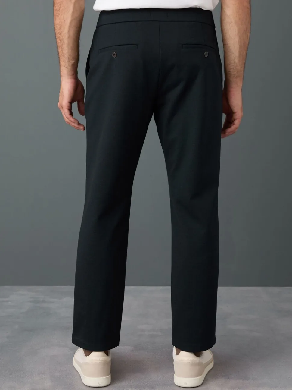Navy Blue Slim Fit Smart Elasticated Waistband Trousers With Wool Content
