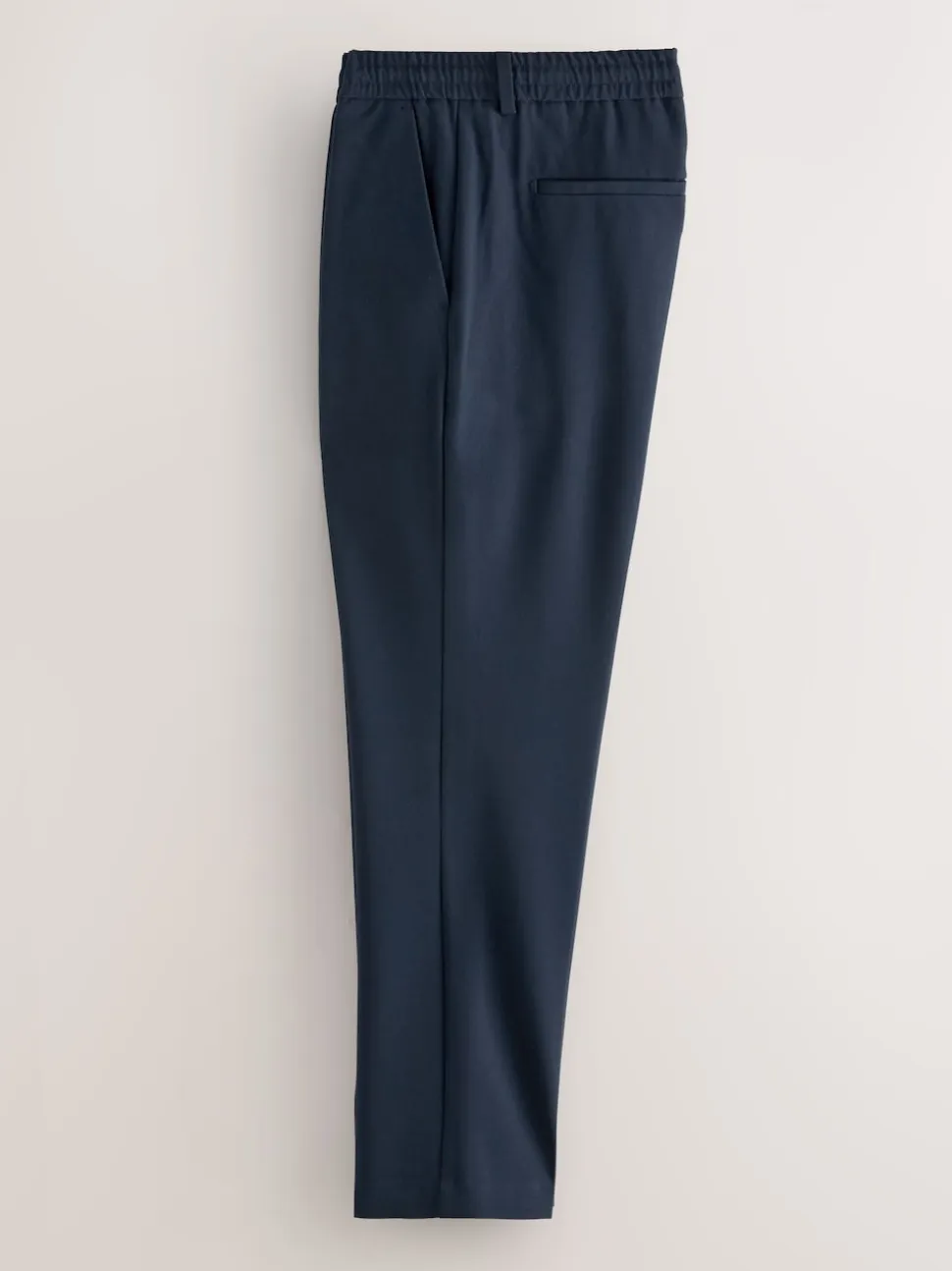 Navy Blue Slim Fit Smart Stretch Trousers With Internal Drawcord