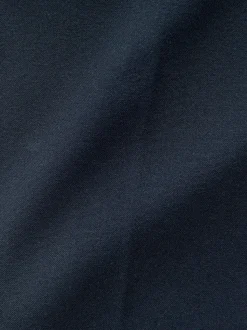 Navy Blue Slim Fit Smart Stretch Trousers With Internal Drawcord