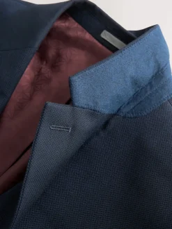 Navy Blue Slim Fit Textured Suit Jacket