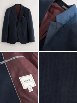 Navy Blue Slim Fit Textured Suit Jacket