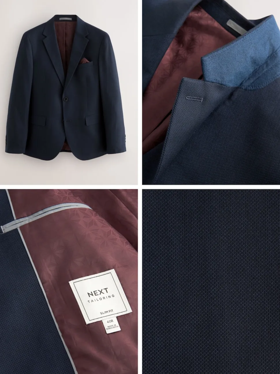 Navy Blue Slim Fit Textured Suit Jacket