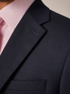 Navy Blue Slim Fit Textured Suit Jacket