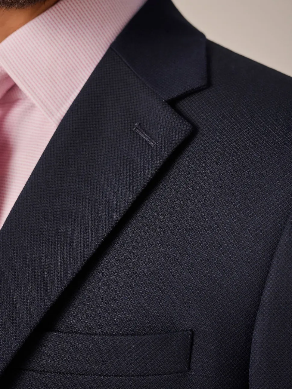 Navy Blue Slim Fit Textured Suit Jacket
