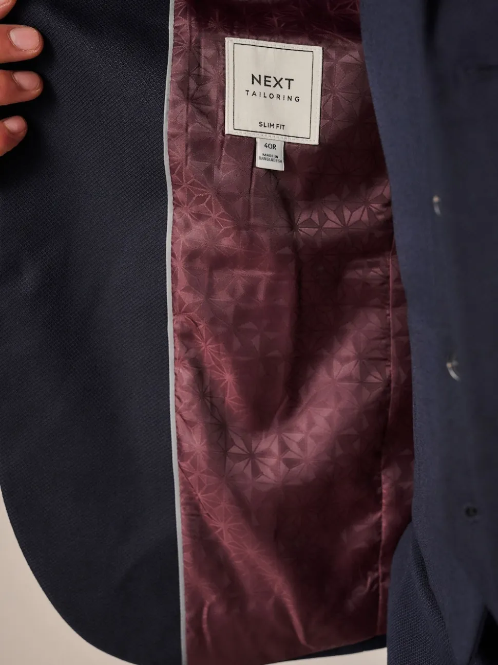 Navy Blue Slim Fit Textured Suit Jacket