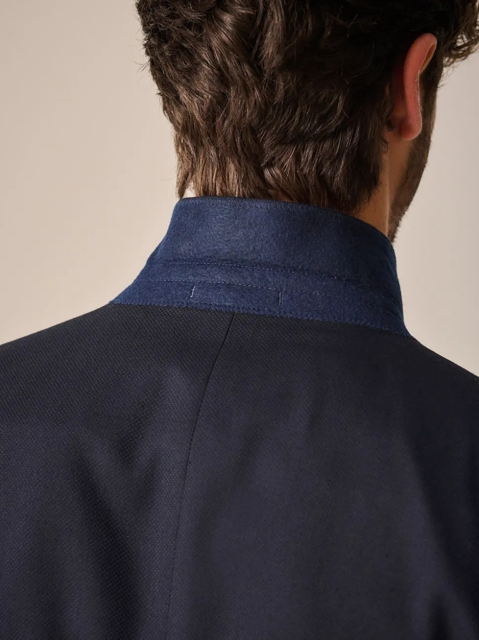 Navy Blue Slim Fit Textured Suit Jacket
