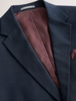 Navy Blue Slim Fit Textured Suit Jacket
