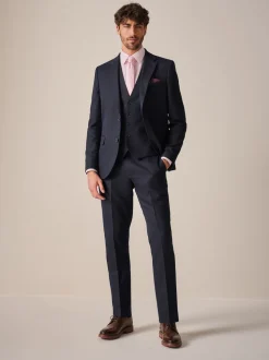Navy Blue Slim Fit Textured Suit Trousers