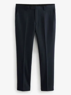 Navy Blue Slim Fit Textured Suit Trousers