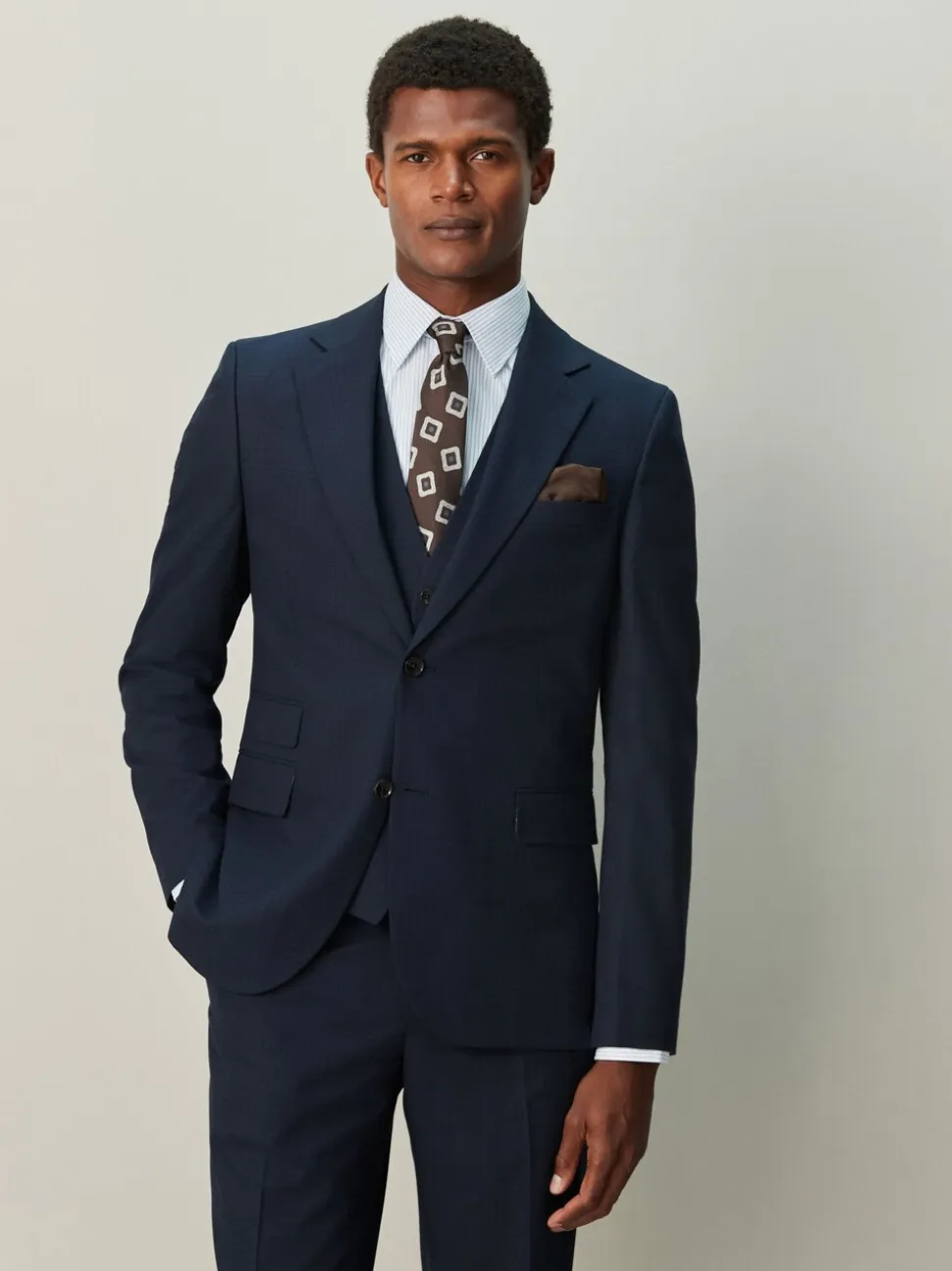 Navy Blue Slim Ft Check Suit Jacket