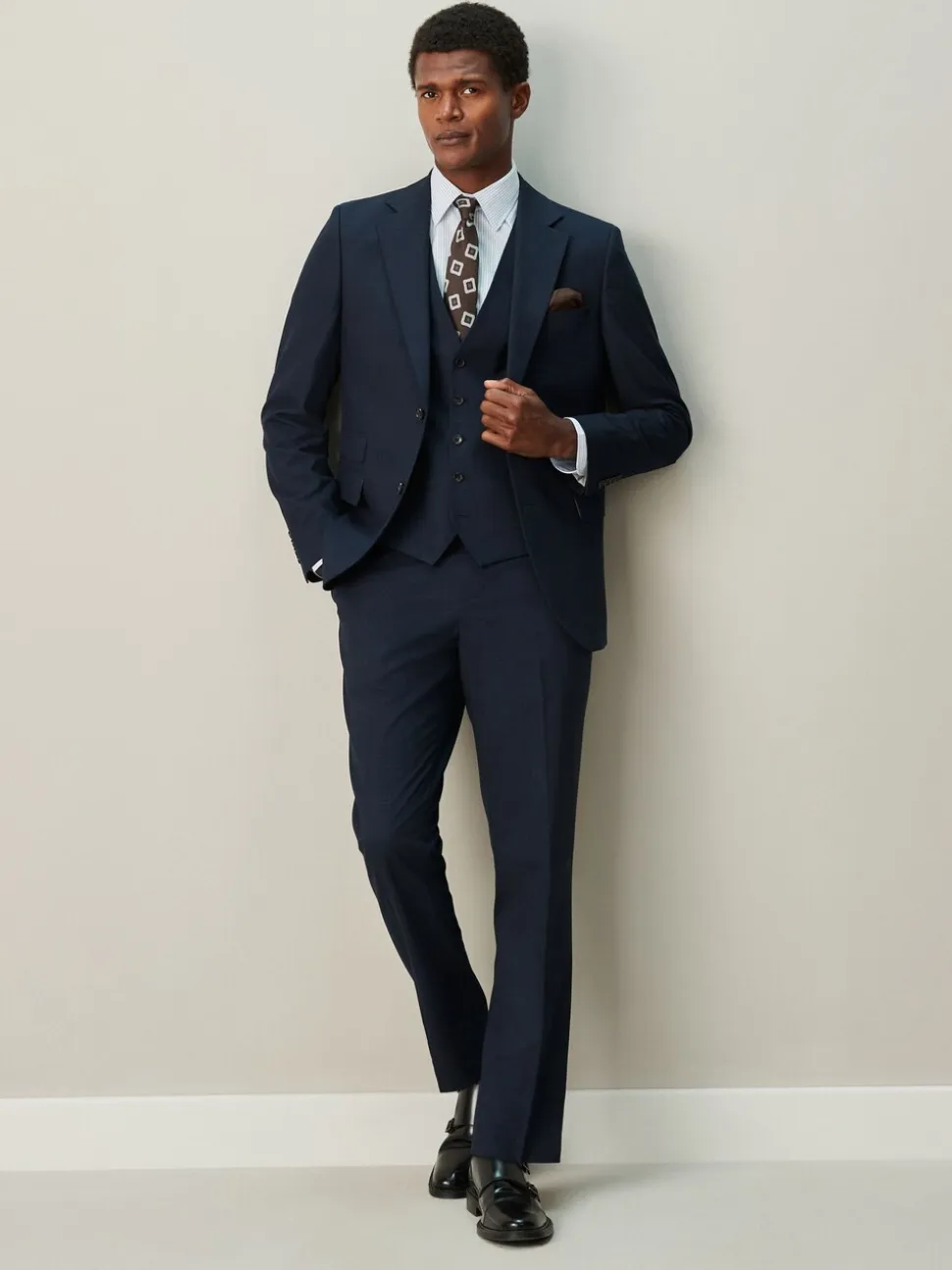 Navy Blue Slim Ft Check Suit Jacket