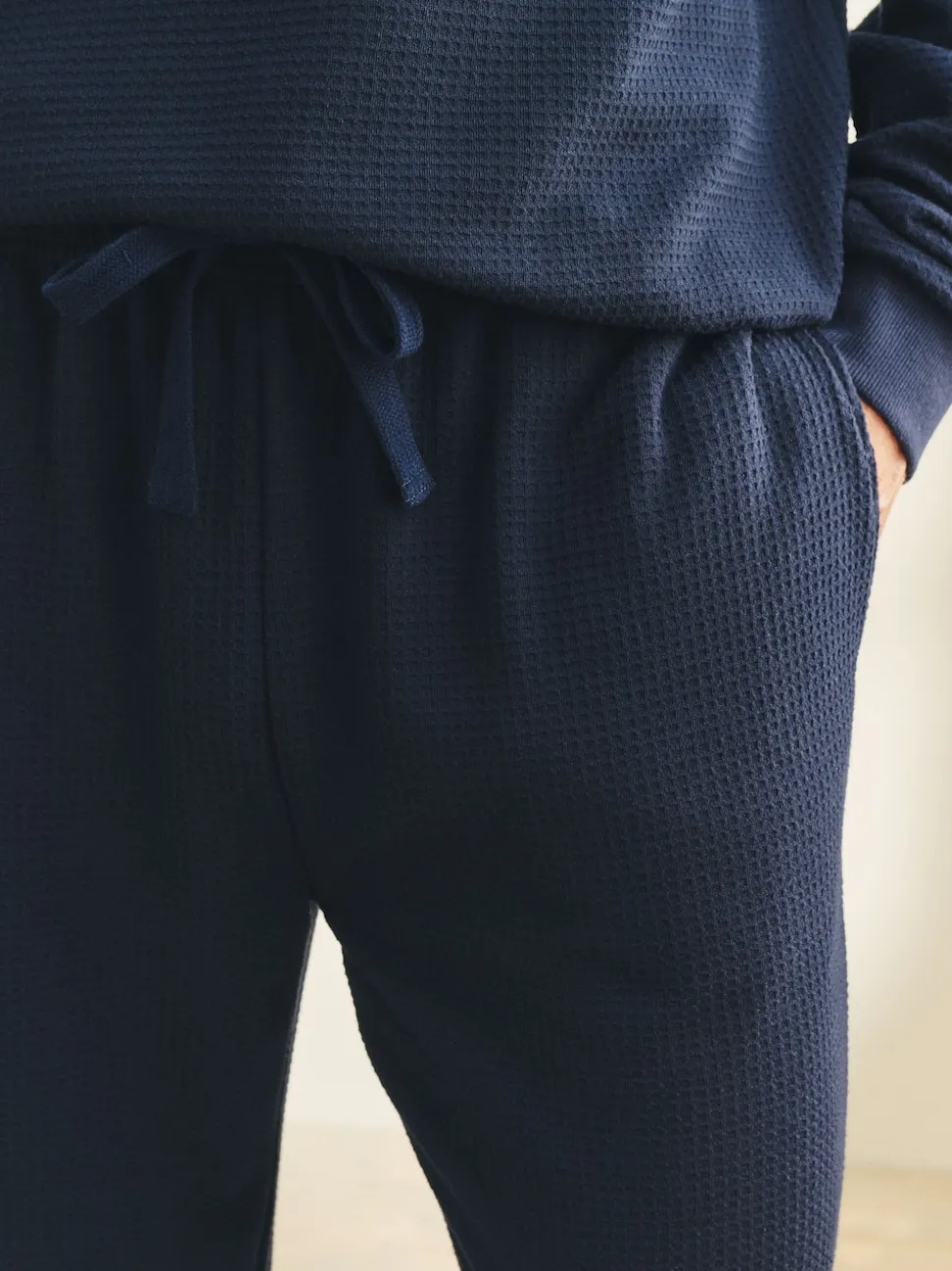 Navy Blue Soft Waffle Long Sleeve Pyjamas Set