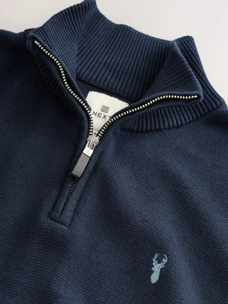 Navy Blue Stag Logo N.Premium Regular Fit 100% Cotton Premium Quarter Zip Jumper