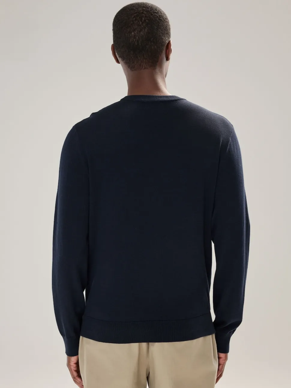 Navy Blue Stag Logo Regular Fit Cotton Rich Crew Neck Jumper