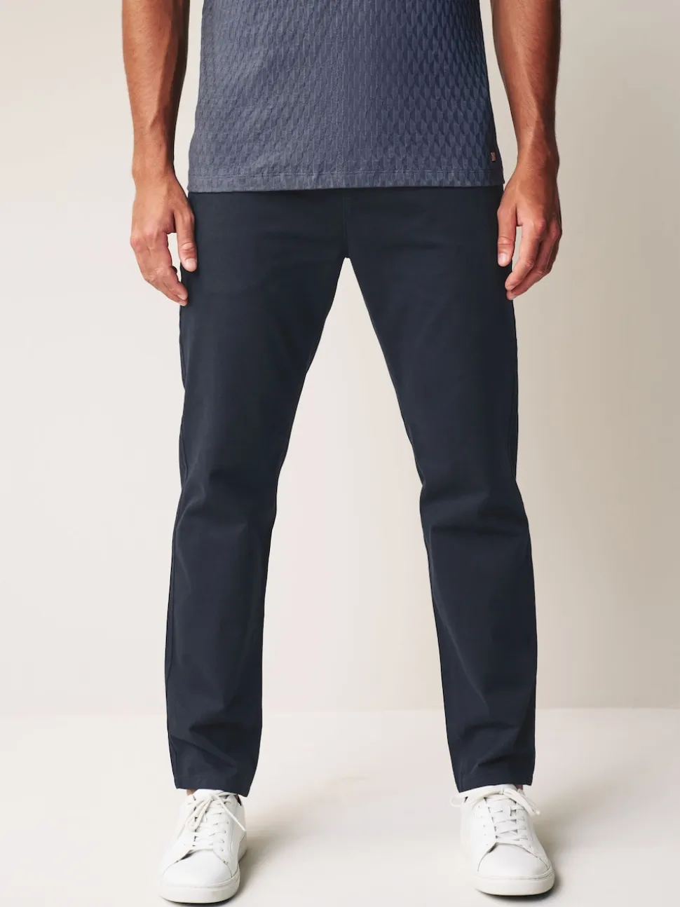 Navy Blue Straight Fit 100% Cotton Chino Trousers
