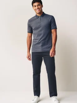 Navy Blue Straight Fit 100% Cotton Chino Trousers