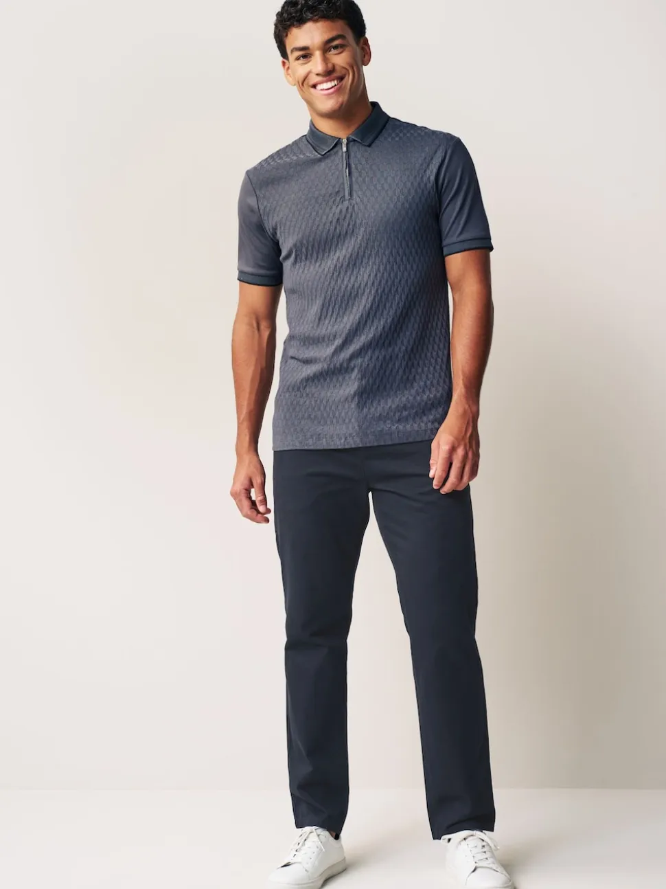 Navy Blue Straight Fit 100% Cotton Chino Trousers
