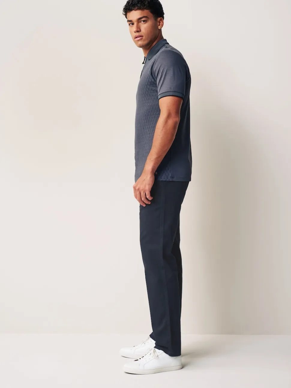 Navy Blue Straight Fit 100% Cotton Chino Trousers