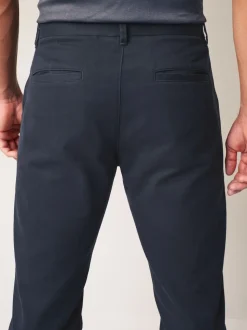 Navy Blue Straight Fit 100% Cotton Chino Trousers